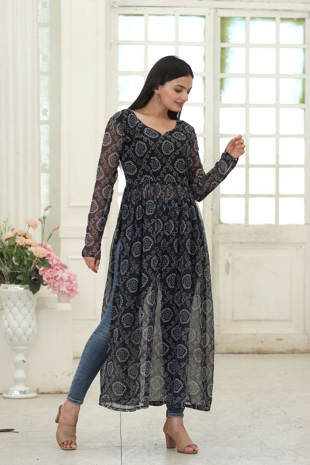 Party Wear Full Sleeves Black Color Kurti Clothsvilla