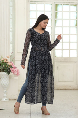 Party Wear Full Sleeves Black Color Kurti Clothsvilla