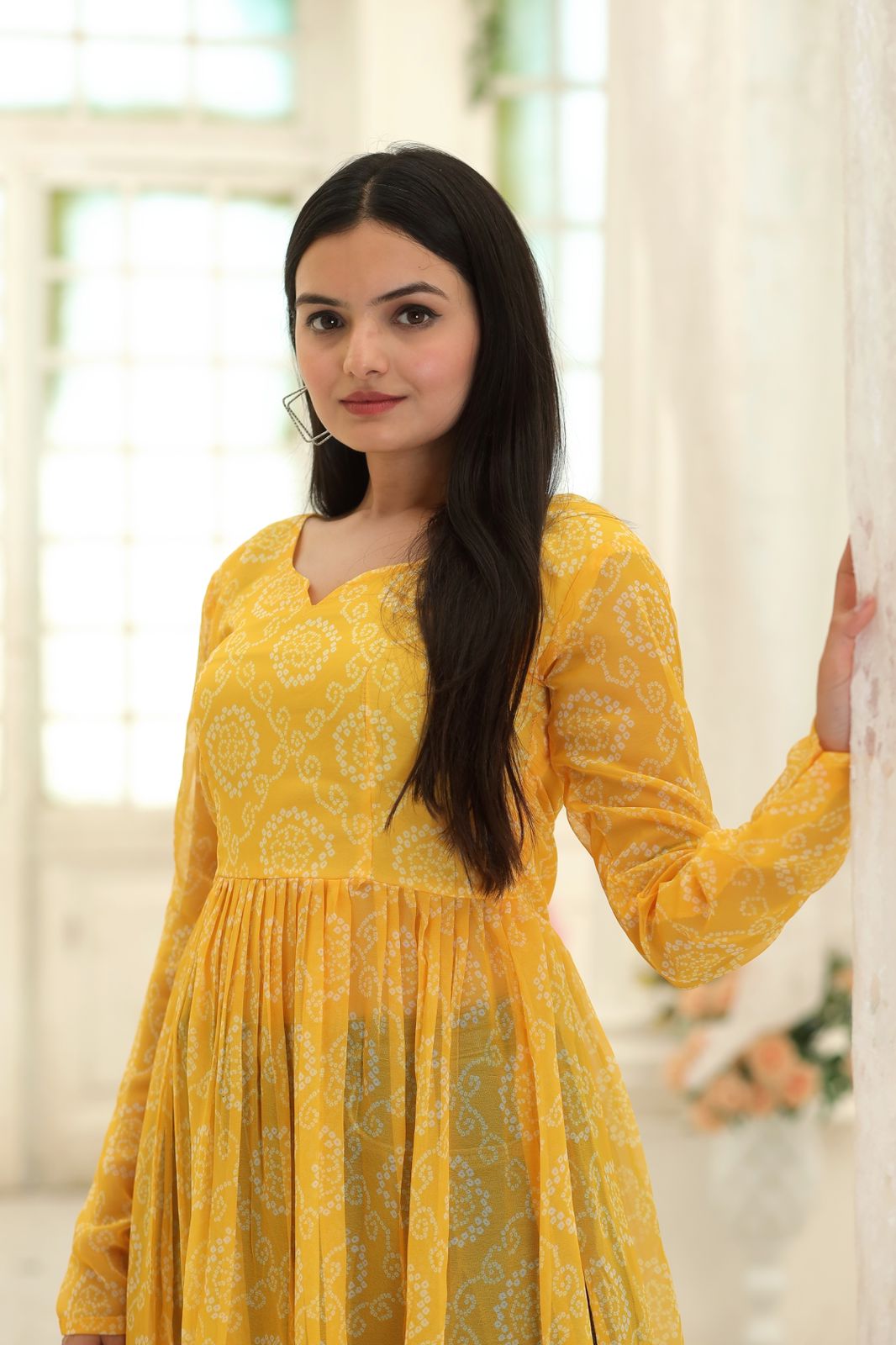 Party Wear Full Sleeves Yellow Color Kurti Clothsvilla