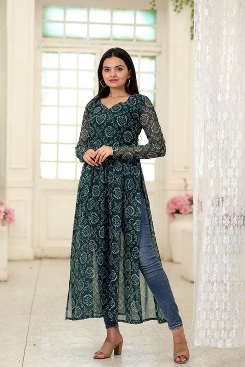 Party Wear Full Sleeves Green Color Kurti Clothsvilla Main image