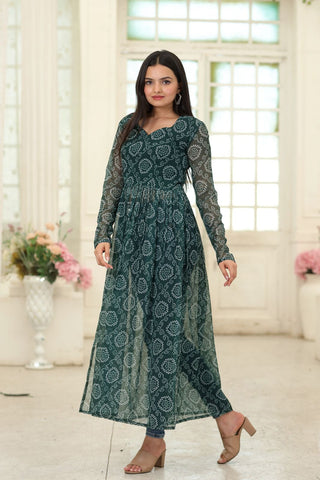 Party Wear Full Sleeves Green Color Kurti Clothsvilla