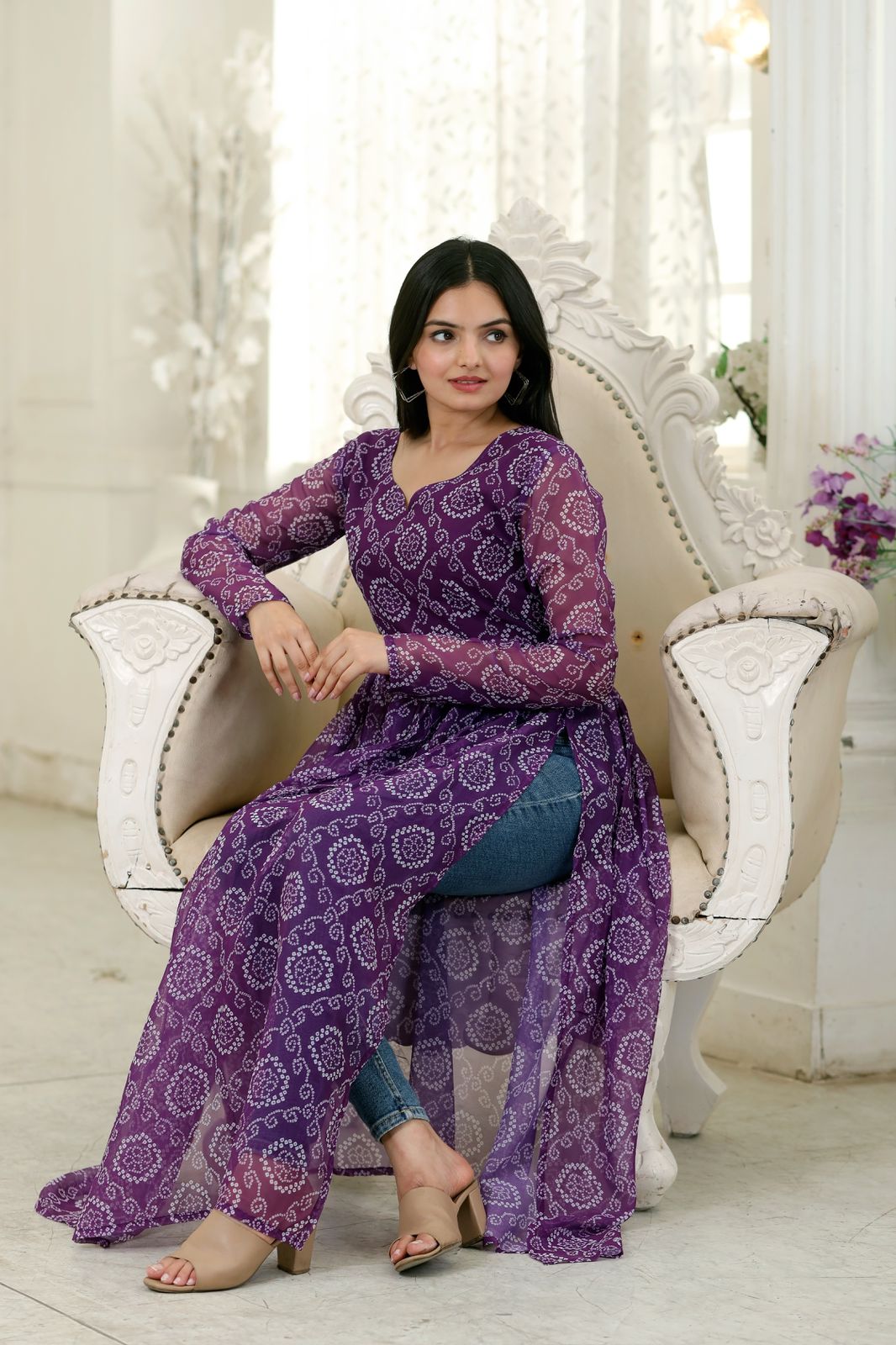 Party Wear Full Sleeves Wine Color Kurti Clothsvilla