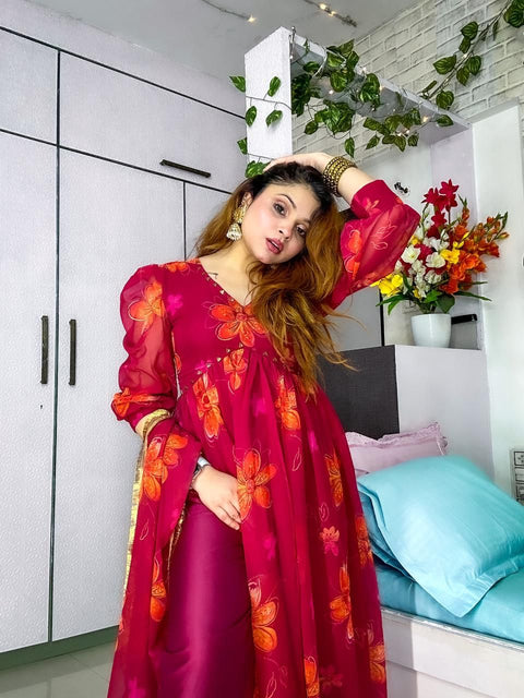 Maroon Handwork Fully Stitched Gown Main image