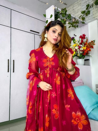 Maroon Handwork Fully Stitched Gown