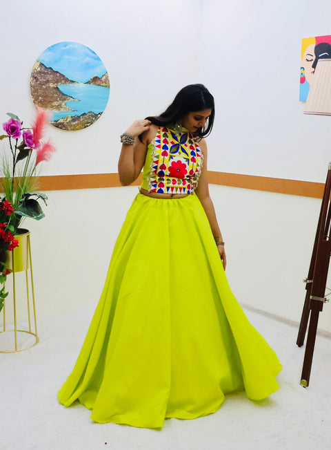 Navratri Collection Parrot Green Lehenga Fancy Blouse Main image