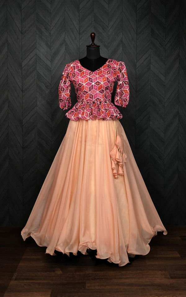 Plain Peach Lehenga With Lovely Pink Top