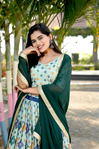 Wedding Wear Printed Pista Green Color Lehenga Choli Clothsvilla