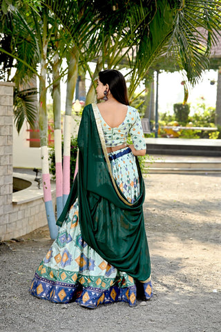Wedding Wear Printed Pista Green Color Lehenga Choli Clothsvilla