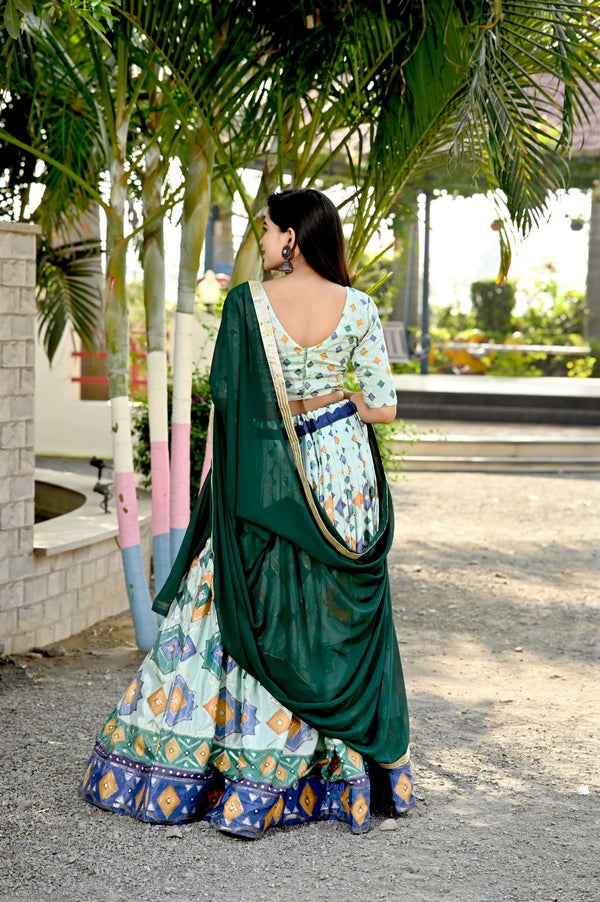 Wedding Wear Printed Pista Green Color Lehenga Choli Clothsvilla
