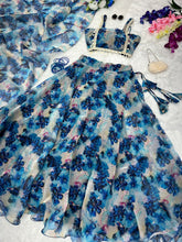 Load image into Gallery viewer, Organza silk Fancy Printed Blue Color Lehenga Choli