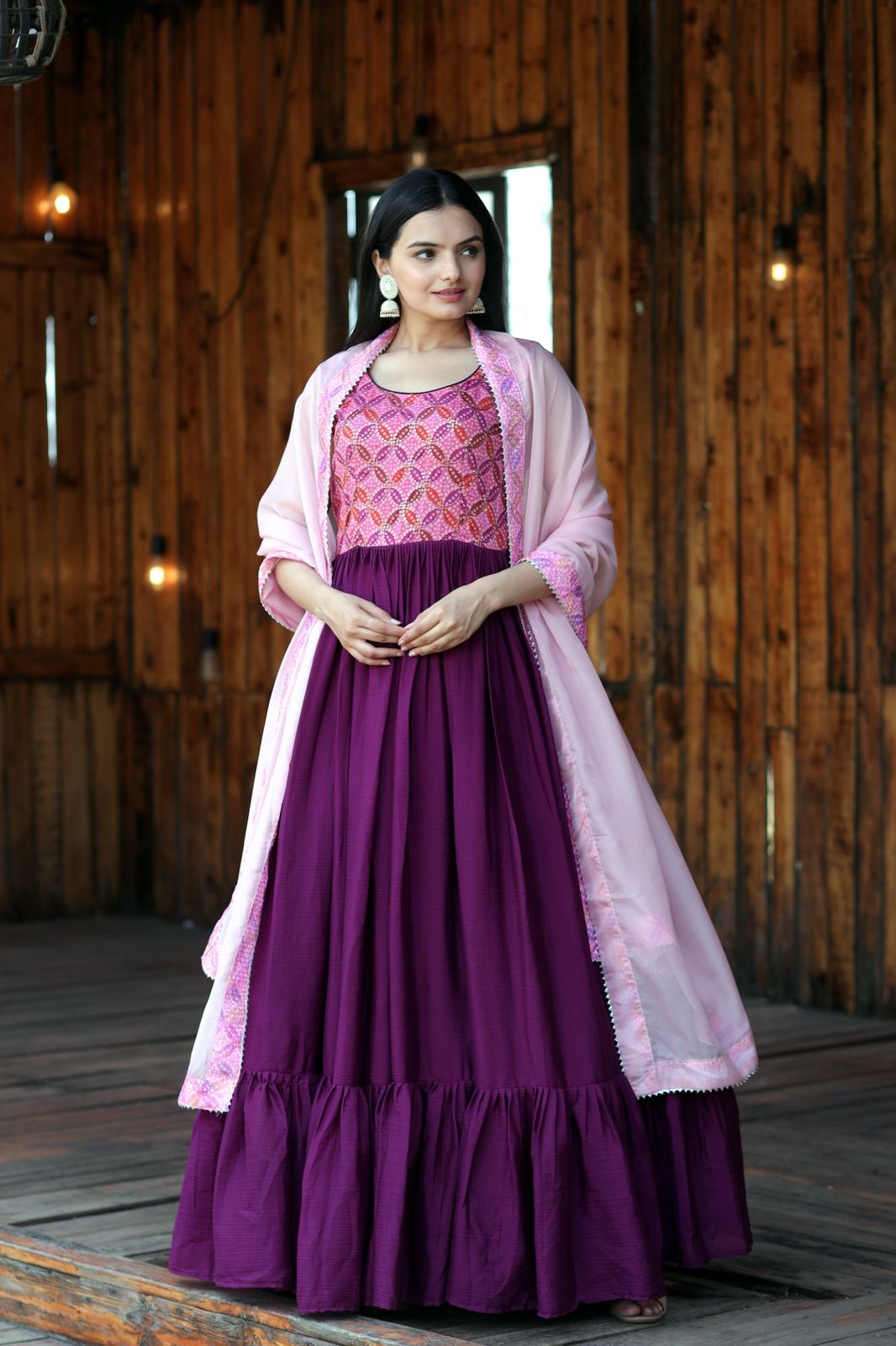 Fashionable Work Wine Gown With Dupatta Clothsvilla