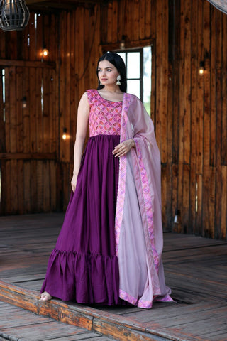 Fashionable Work Wine Gown With Dupatta Clothsvilla