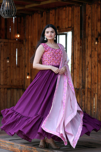 Fashionable Work Wine Gown With Dupatta Clothsvilla