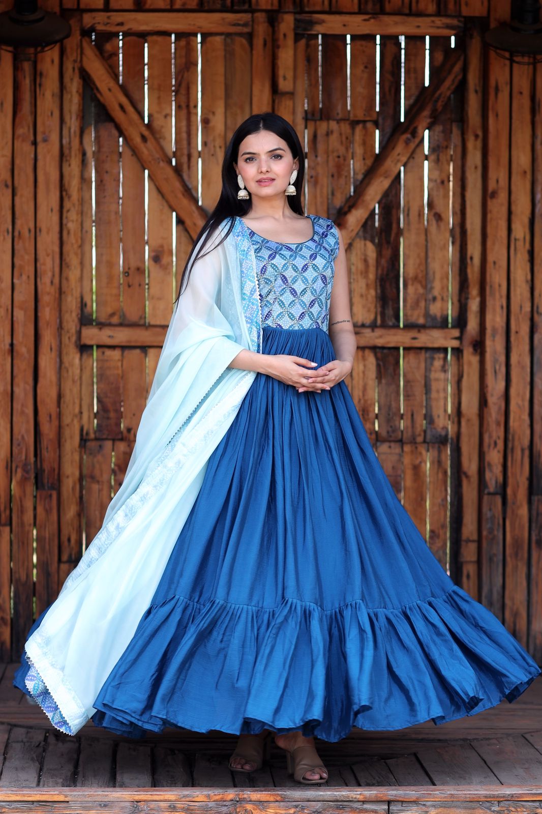Beautiful Crush Pleating Blue Designer Gown – bollywoodlehenga