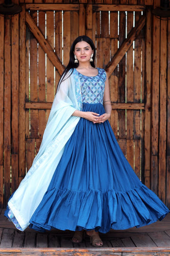 Fashionable Work Blue Gown With Dupatta Clothsvilla