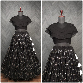 Fancy Embroidered Work Black Color Lehenga With Blouse