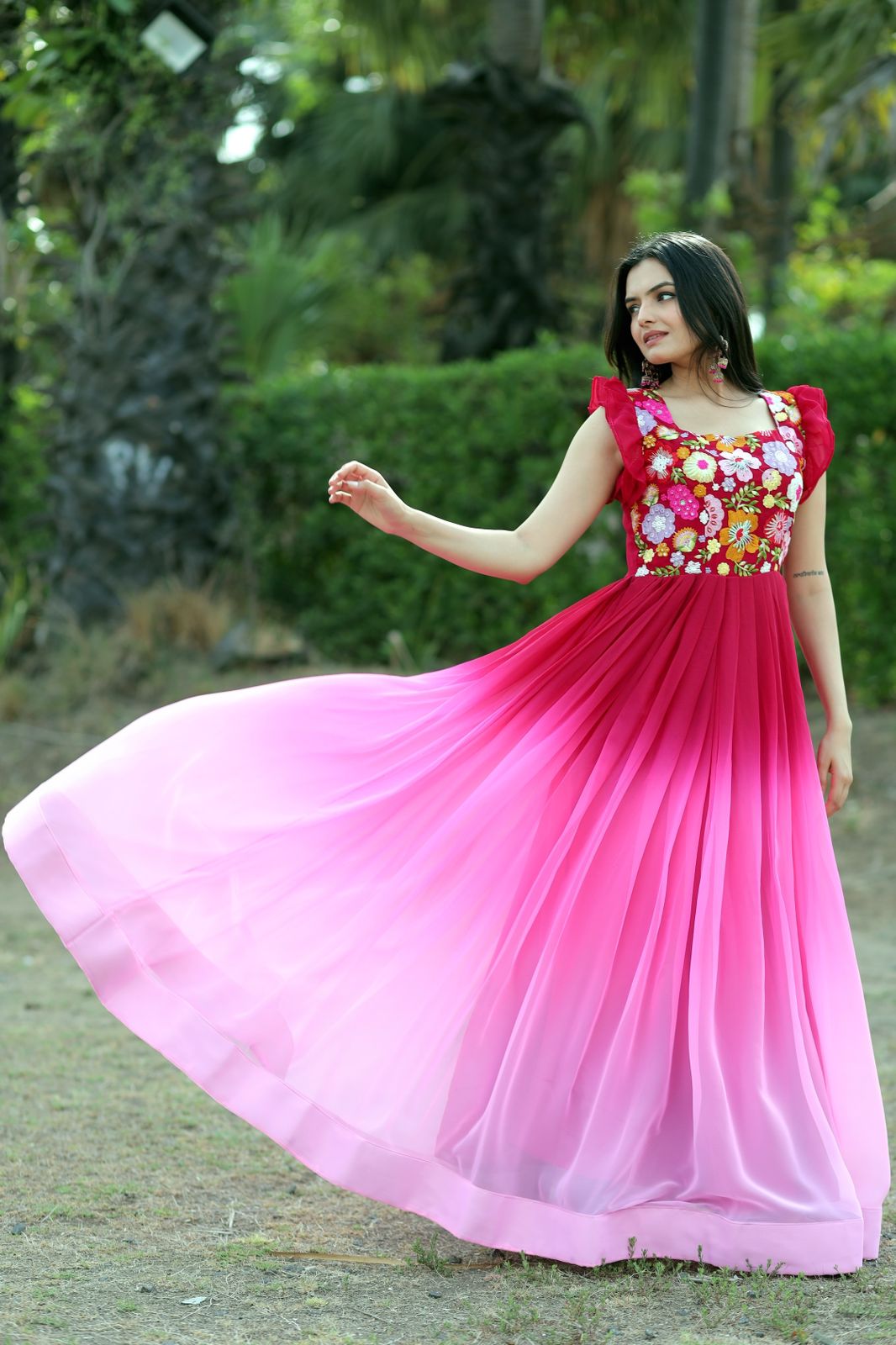 Beautiful Work Double Shaded Pink Color Gown Clothsvilla