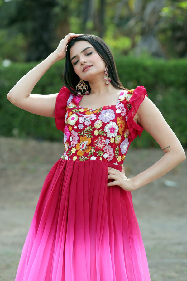Beautiful Work Double Shaded Pink Color Gown Clothsvilla