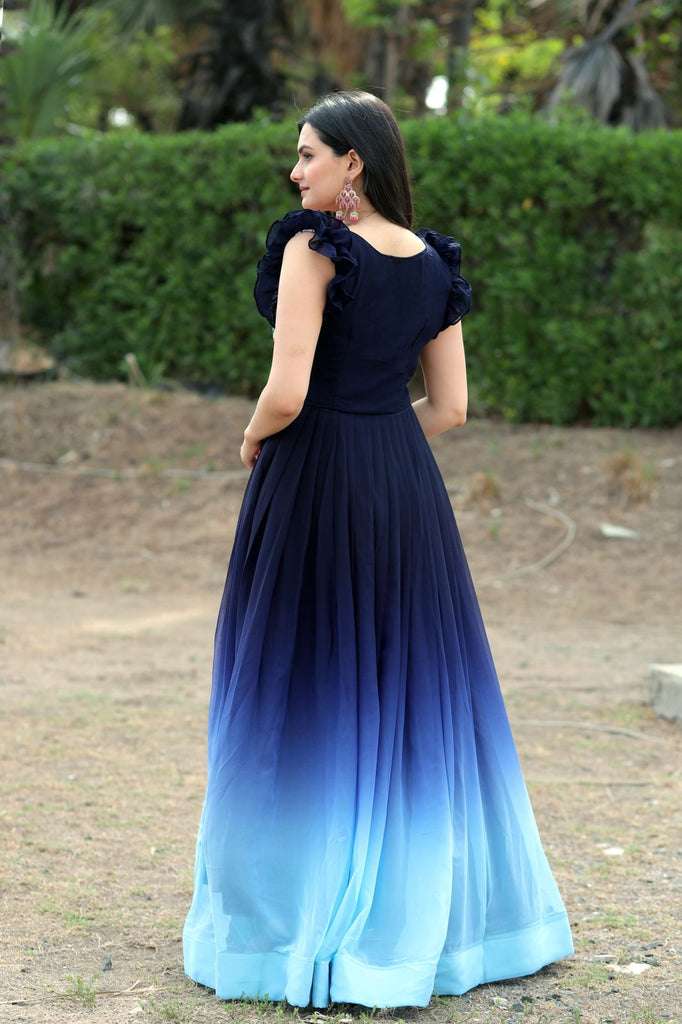 Beautiful Work Double Shaded Blue Color Gown Clothsvilla
