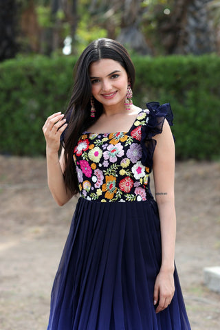 Beautiful Work Double Shaded Blue Color Gown Clothsvilla