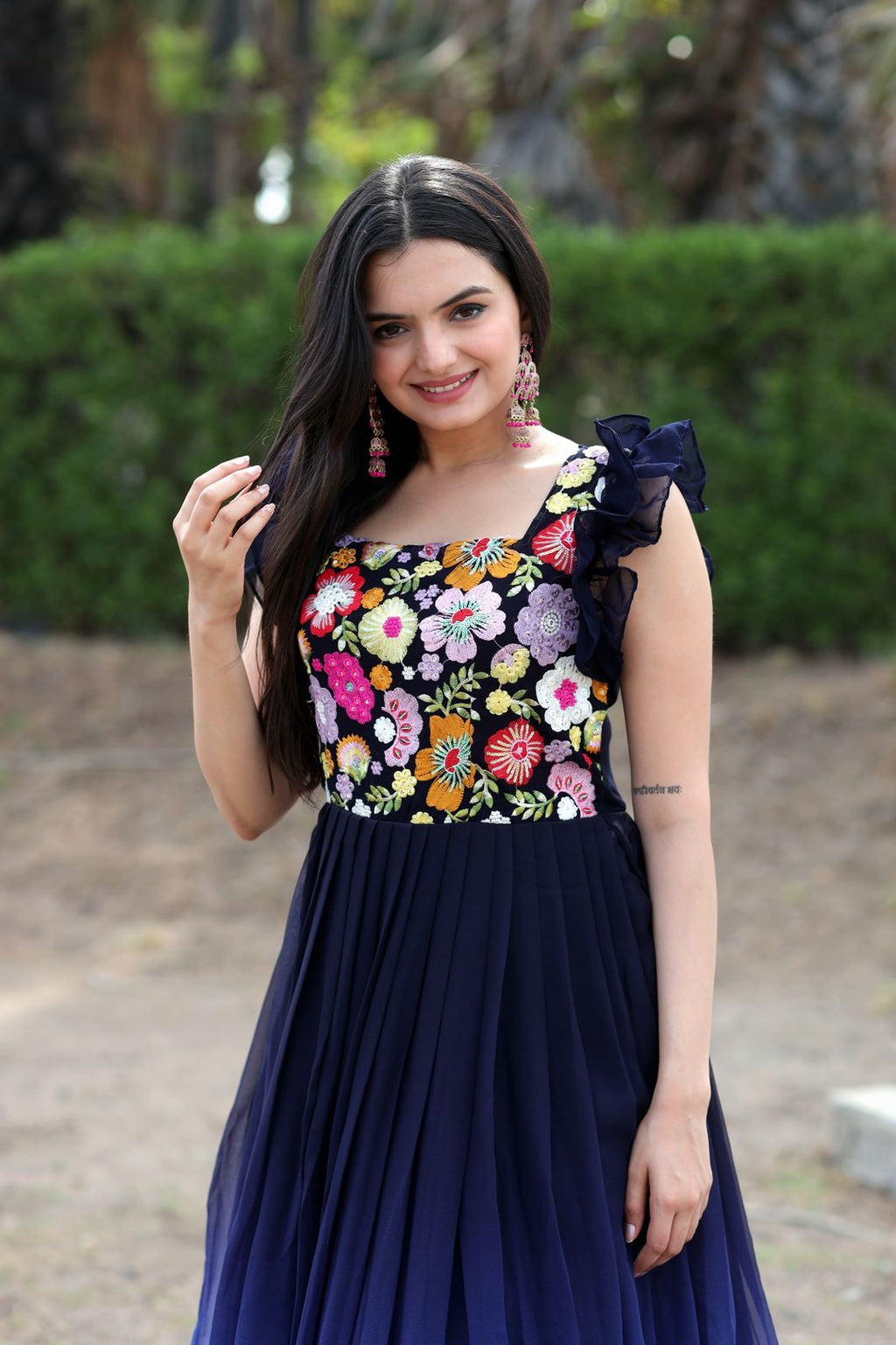 Beautiful Work Double Shaded Blue Color Gown Clothsvilla