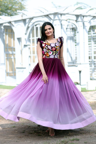 Beautiful Work Double Shaded Wine Color Gown Clothsvilla
