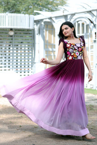 Beautiful Work Double Shaded Wine Color Gown Clothsvilla