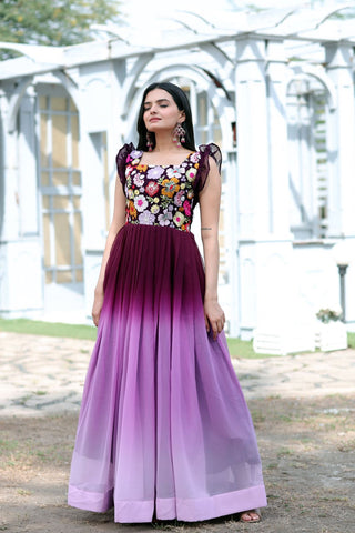 Beautiful Work Double Shaded Wine Color Gown Clothsvilla