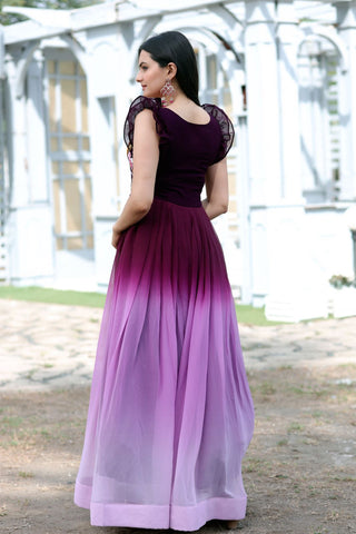 Beautiful Work Double Shaded Wine Color Gown Clothsvilla
