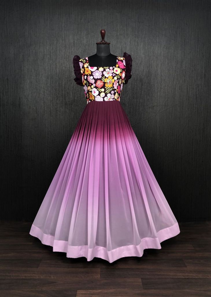 Beautiful Work Double Shaded Wine Color Gown Clothsvilla
