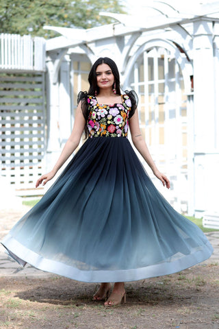 Beautiful Work Double Shaded Black Color Gown Clothsvilla