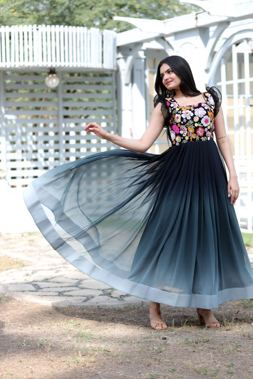 Beautiful Work Double Shaded Black Color Gown Clothsvilla