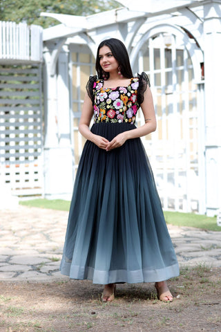 Beautiful Work Double Shaded Black Color Gown Clothsvilla