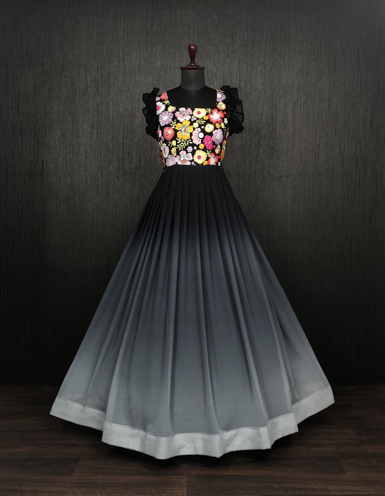 Beautiful Work Double Shaded Black Color Gown Clothsvilla