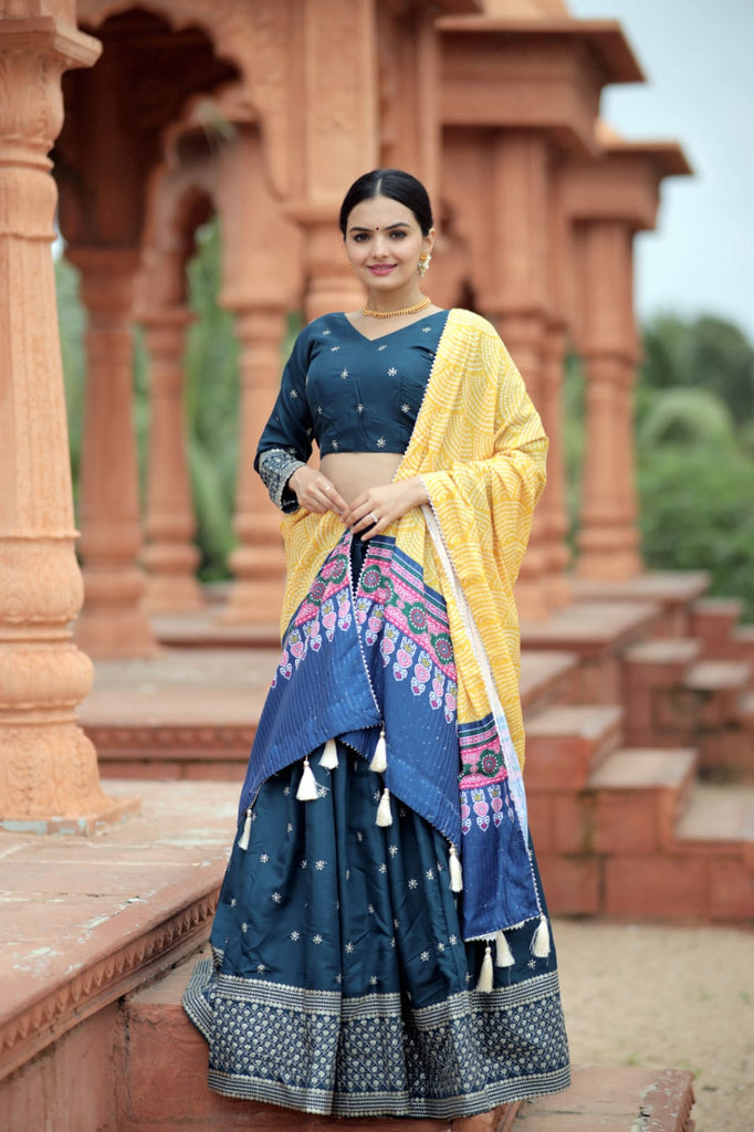 Buy Charming Wedding Wear Navy Blue Color Designer Tapeta Silk Satin Coding  Golden Zari Embroidered Work Lehenga Choli | Lehenga-Saree