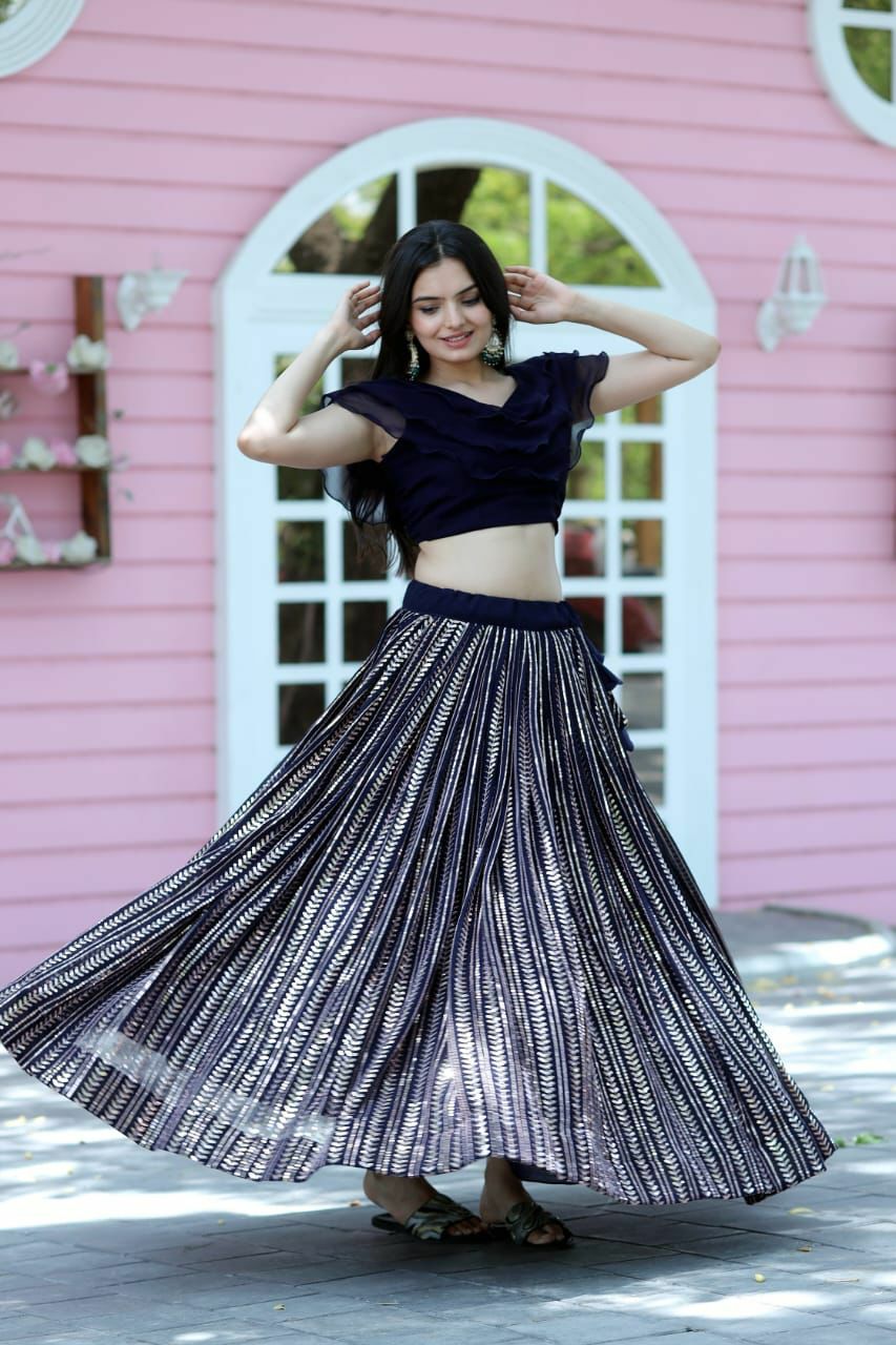 Good Looking Navy Blue Color Lehenga With Blouse Main image