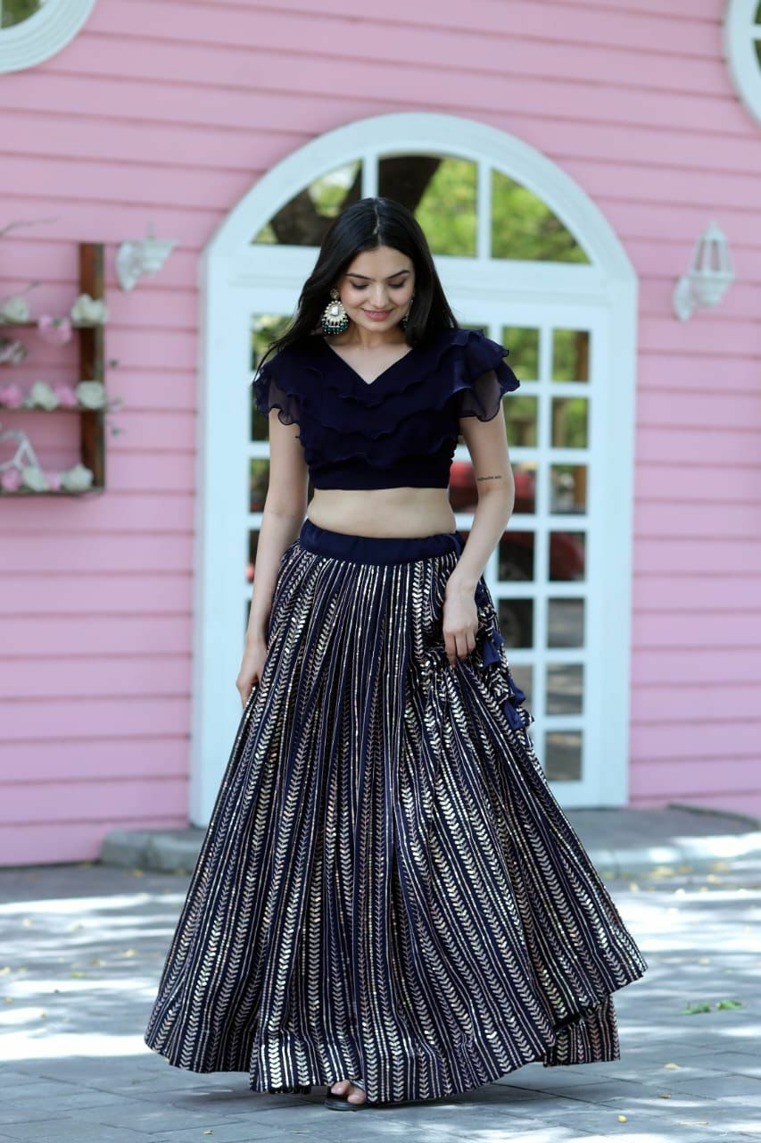 Good Looking Navy Blue Color Lehenga With Blouse Secondary image