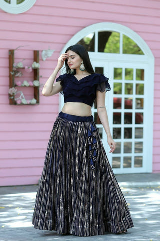 Good Looking Navy Blue Color Lehenga With Blouse