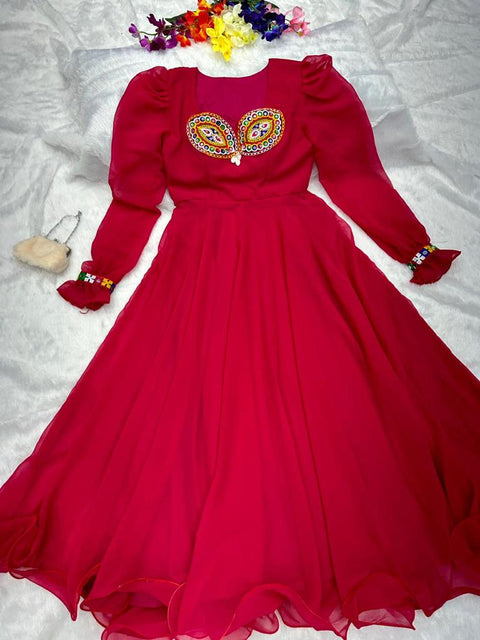 Fairy Look Mirror Work Pink Color Anarkali Gown Main image