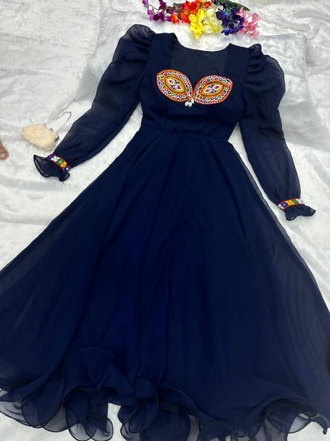 Fairy Look Mirror Work Navy Blue Color Anarkali Gown Main image