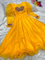 Fairy Look Mirror Work Yellow Color Anarkali Gown