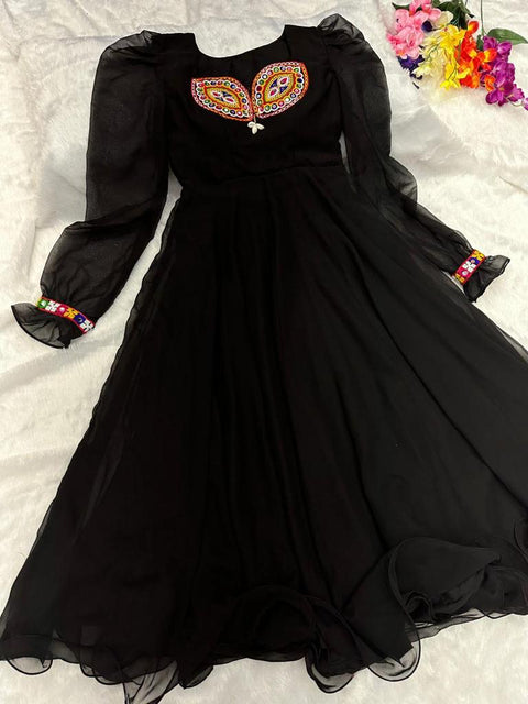 Fairy Look Mirror Work Black Color Anarkali Gown Main image