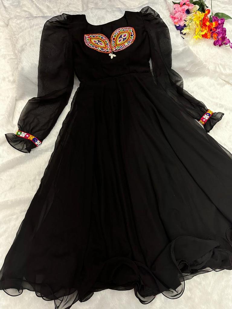 Fairy Look Mirror Work Black Color Anarkali Gown