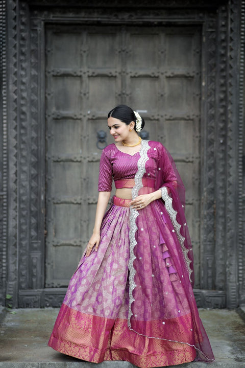 Exclusive Purple Color Kanjivaram Silk Lehenga Choli Clothsvilla Main image
