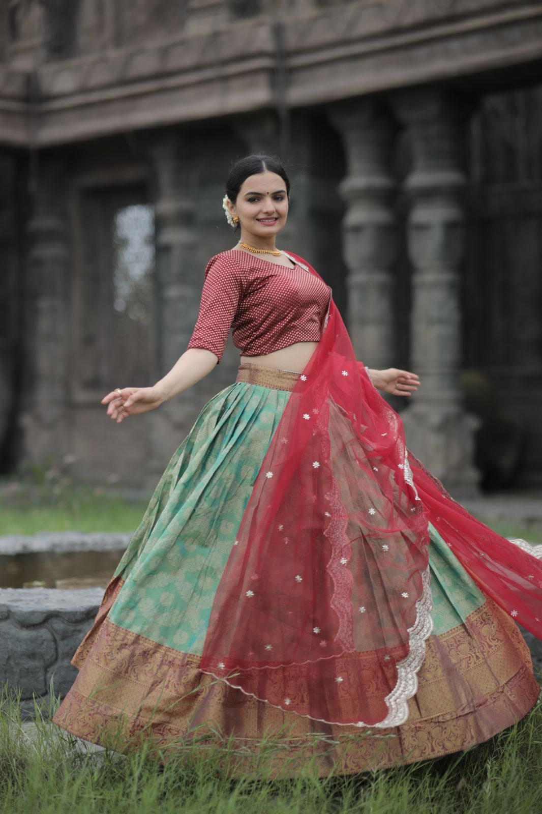 Exclusive Green Color Kanjivaram Silk Lehenga Choli Secondary image
