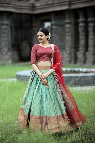 Exclusive Green Color Kanjivaram Silk Lehenga Choli Clothsvilla