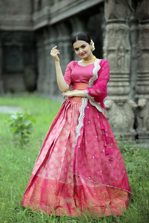 Exclusive Pink Color Kanjivaram Silk Lehenga Choli Clothsvilla Main image