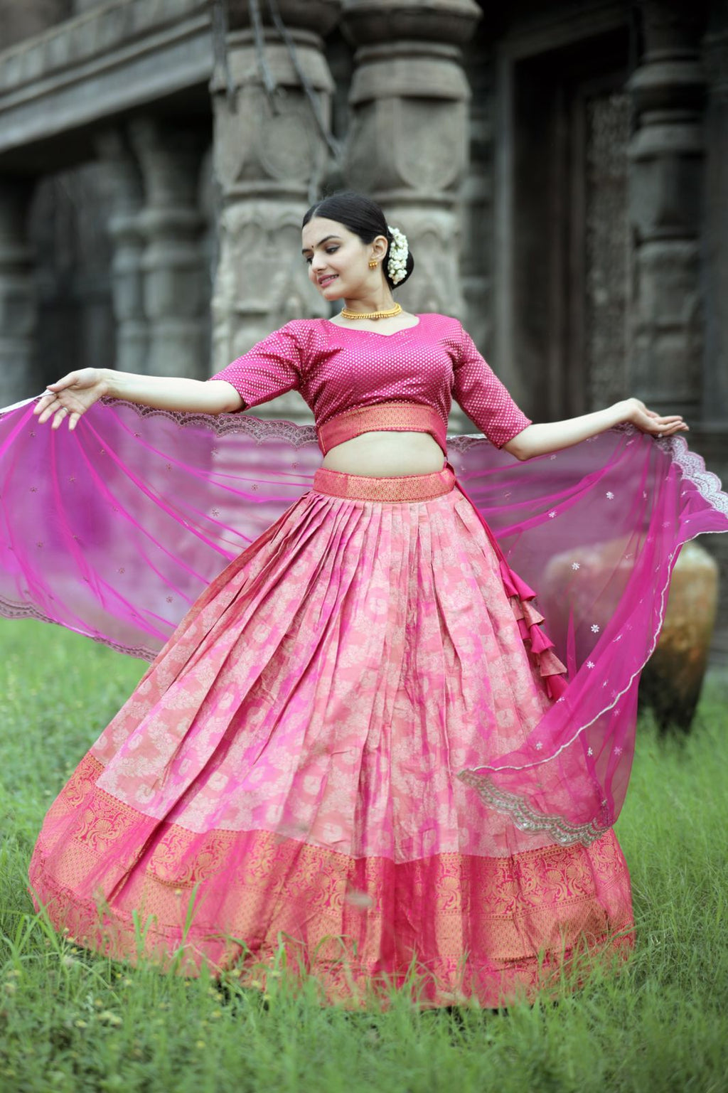 Exclusive Pink Color Kanjivaram Silk Lehenga Choli Clothsvilla