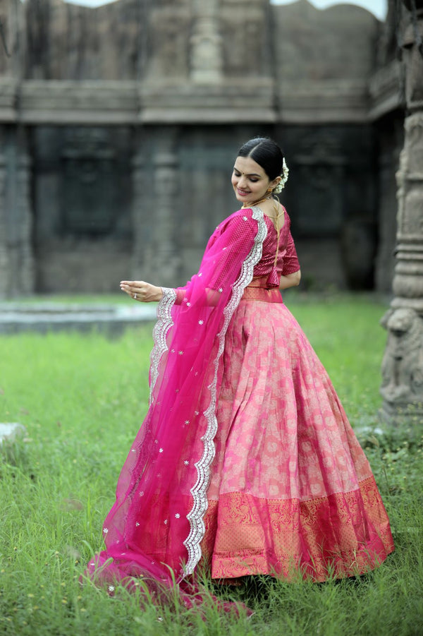 Exclusive Pink Color Kanjivaram Silk Lehenga Choli Clothsvilla