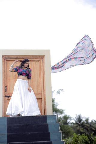 White Plain Lehenga With Multi Color Blouse